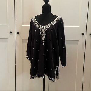 Sigrid Olsen Black Tunic with White Embroidery